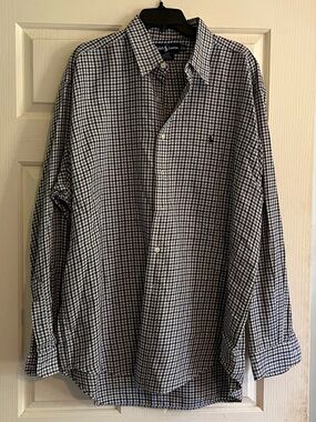 Ralph Lauren Men's Navy and White Check Button-Down Shirt